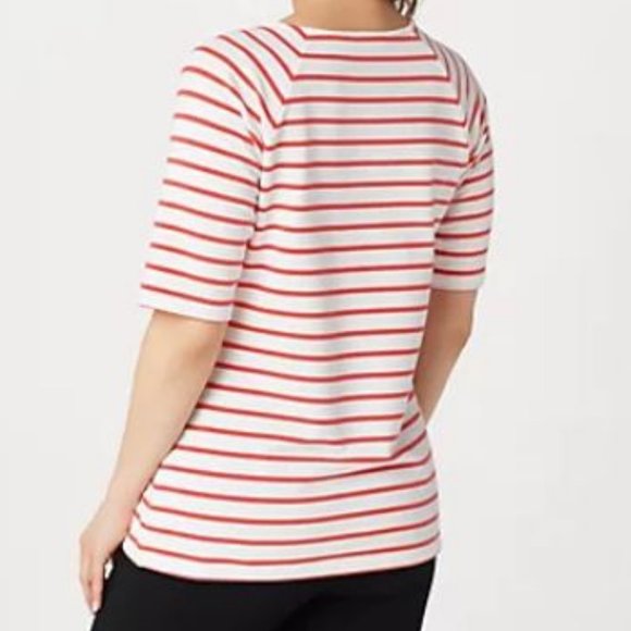 Denim & Co Elbow-Sleeve French Terry Striped Top - Picture 2 of 3